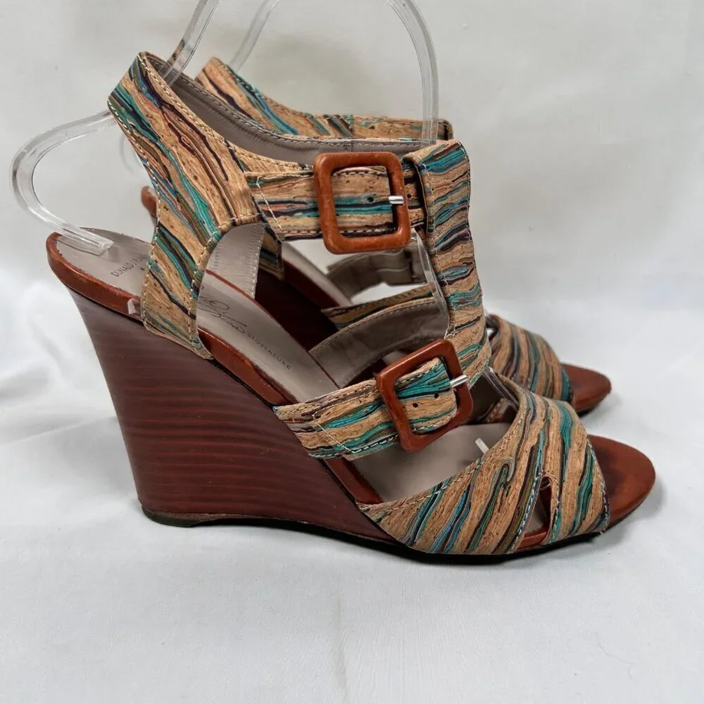 Donald Pliner Couture Hand Painted Cork Wedge Size 8.5 Sandal Shoe